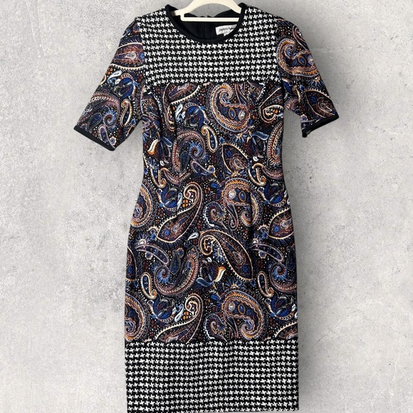 Shelby & Palmer Dress Womens 6 Black Paisley Houndstooth Party Work Casual - Picture 1 of 10